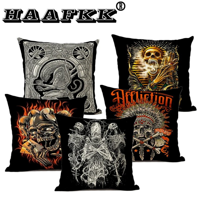 Наволочка для подушки в скандинавском стиле с рисунком черепа льняная хлопковая