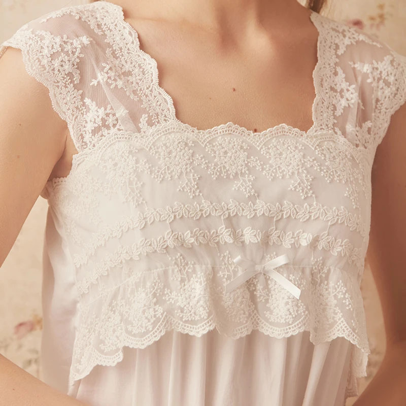 Женская кружевная ночная рубашка бежевая винтажная из 100% хлопка мягкое длинное