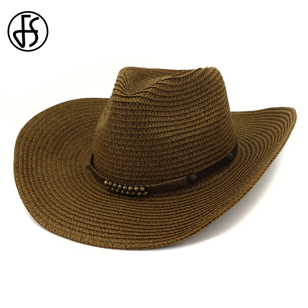 Мужская/Женская винтажная шляпа FS соломенная от солнца в ковбойском стиле летняя