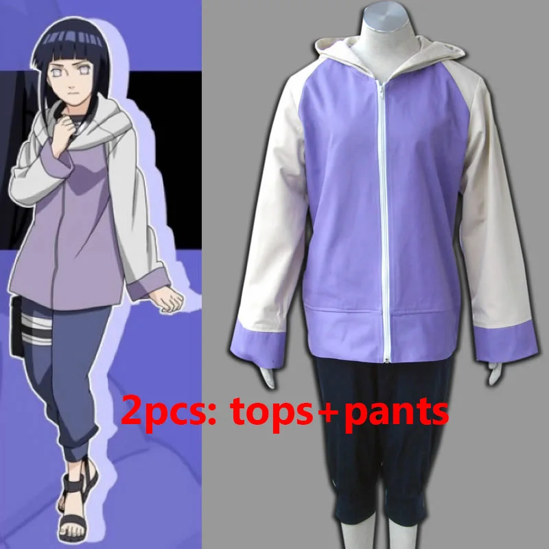 2pcs top pants Anime Naruto Shippuden Hinata Hyuga 2 Generation Full Set Combo Cosplay Costume Sportswear NARUTO Sweatshirts and Pants+Wig - Цвет: 2pcs top pants