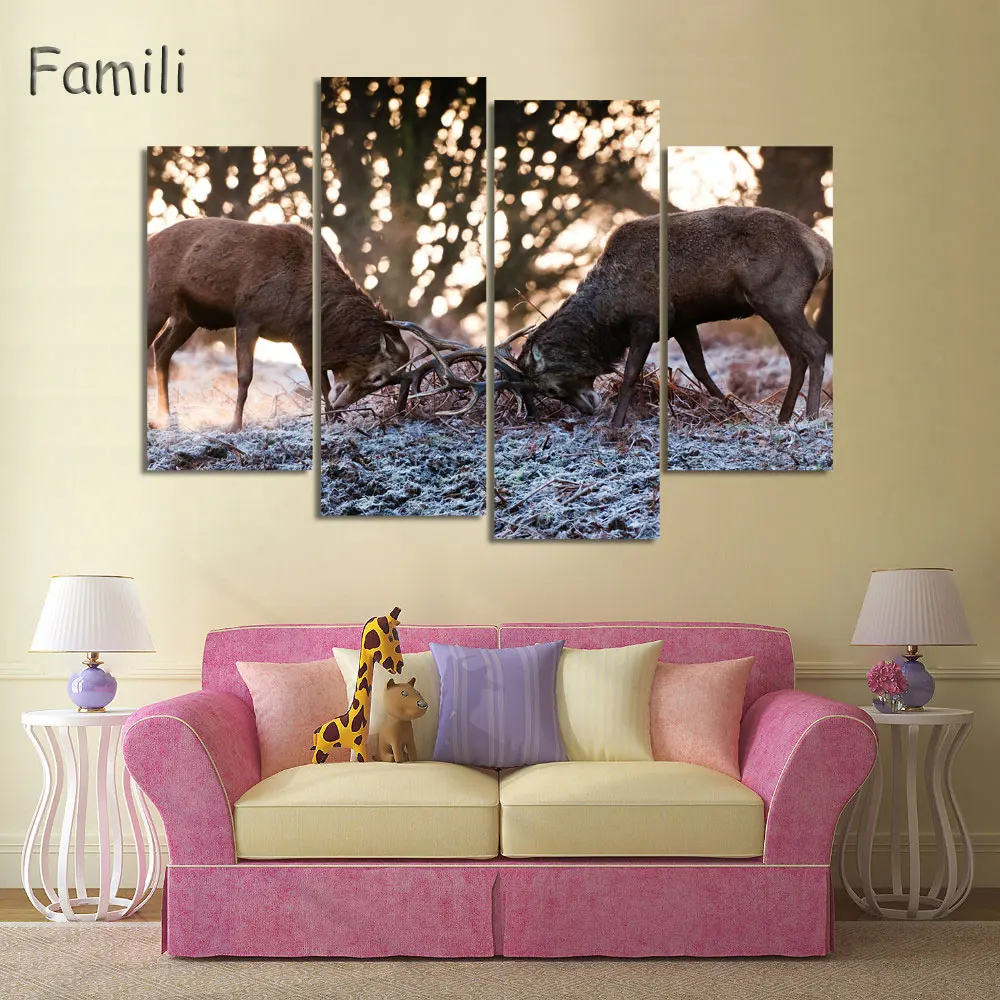 Модульные картины с изображением оленя 4 шт. Картина на холсте принтом Настенная