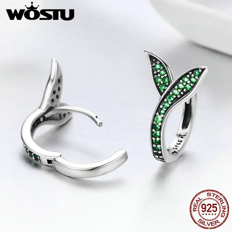Женские серьги-гвоздики WOSTU из стерлингового серебра 925 пробы с зелеными листьями