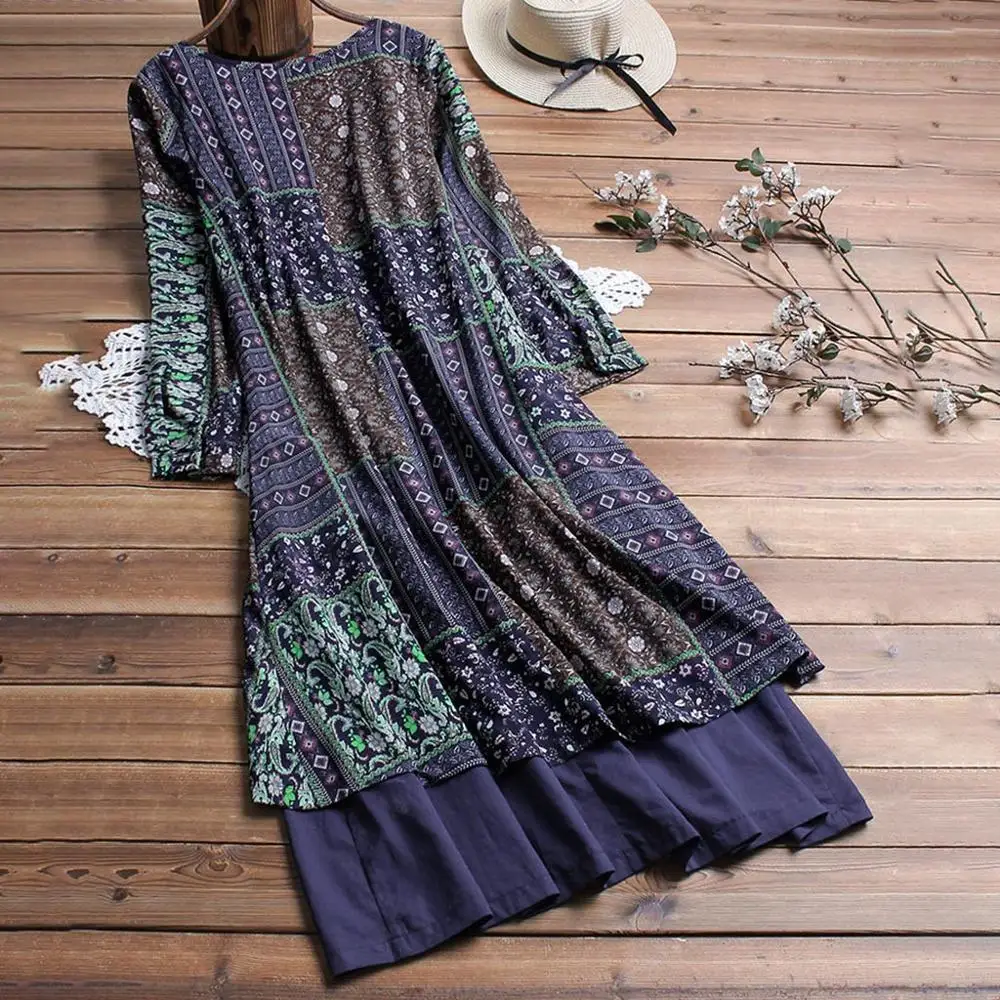 Женская обувь в винтажном стиле Цветочный принт платье с круглым О образным