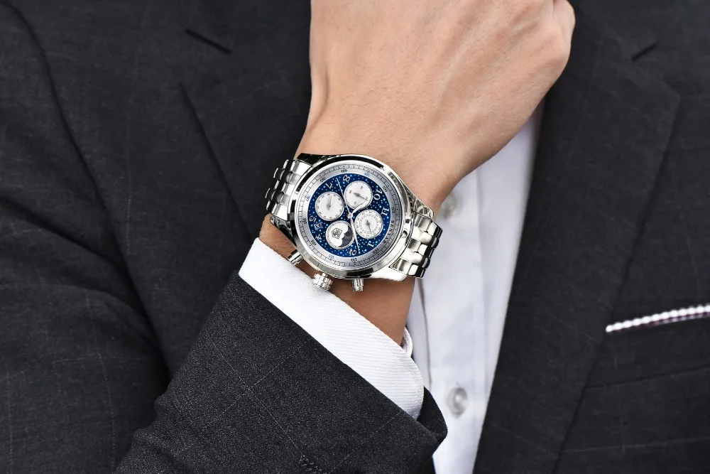BENYAR Топ люксовый бренд Moon Phase часы мужские водонепроницаемые Хронограф военные спортивные кварцевые часы мужские часы Relogio Masculino