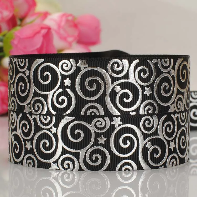 7/" 22 мм SWIRLS& STARS Белый Серебряный Ёлочный рисунок на фольге BLING GROSGRAIN бант из ленты - Цвет: 030