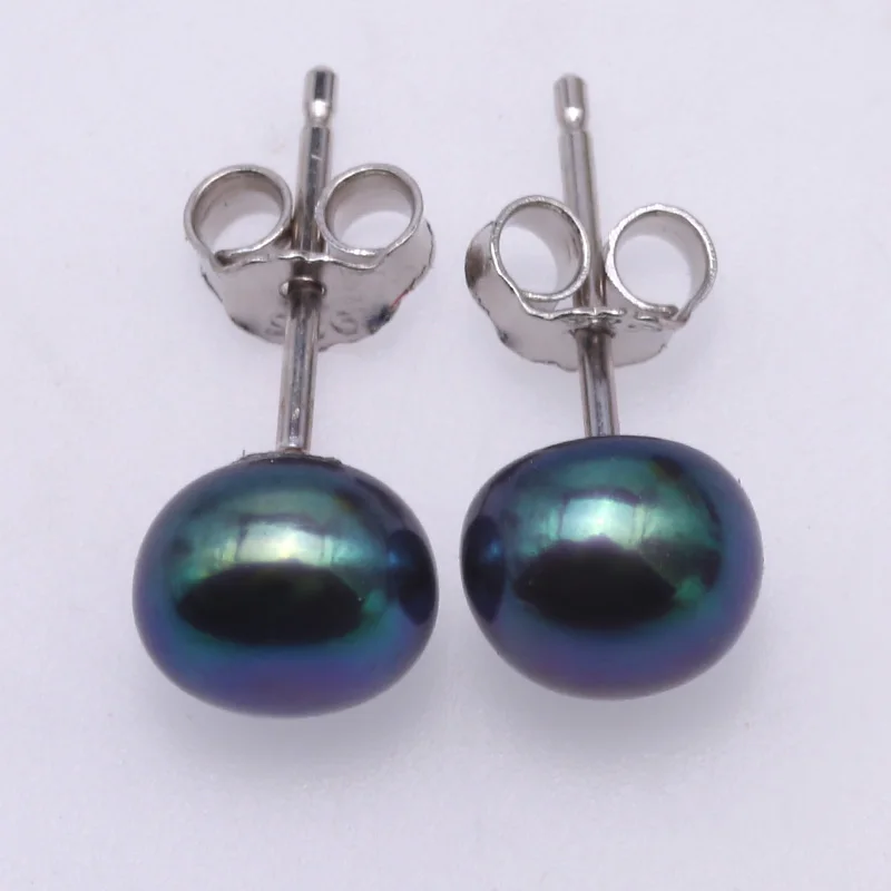 

JYX Pearl Set 925 Silver Earrings Necklace Bracelet Jewelry Set 6-7mm Gray Blue Freshwater Pearl Necklace (17"/7")