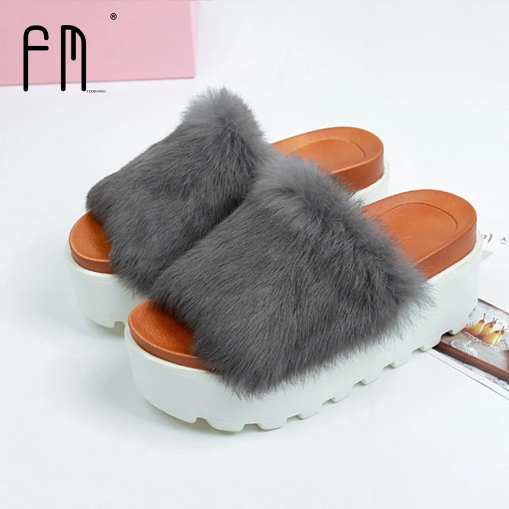 Fedimiro/Мех животных Босоножки на каблуках Для женщин из натуральной кроличьей