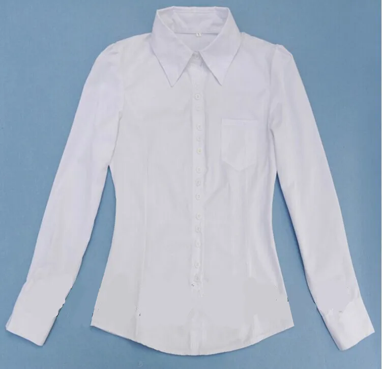 Новинка 2015 осенние женские топы однотонные белые рубашки размера плюс s 2xl с