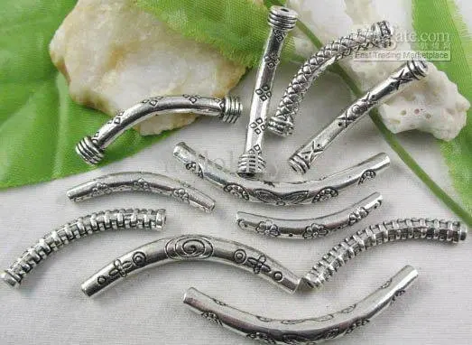 

42PCS Tibetan silver metal mix styles curved tube spacers W3698