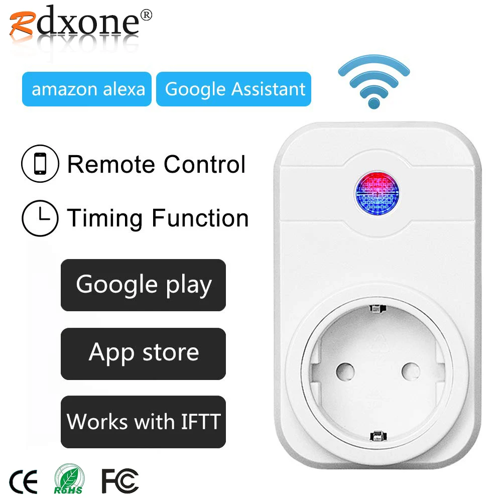 Rdxone WI-FI смарт-розетка и Штепсель по стандарту ЕС 10A дистанционного Управление умный переключатель времени работы для Amazon Alexa/Google Assistant