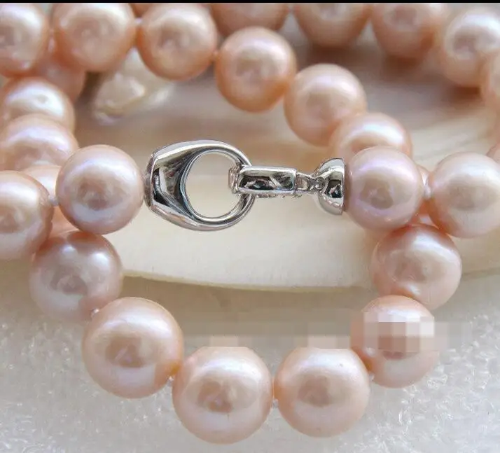 Красивое натуральное 13 мм круглое розово-Фиолетовое жемчужное ожерелье |