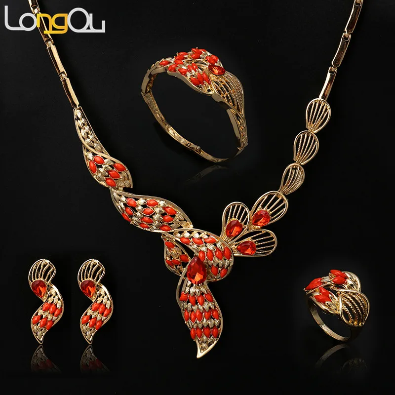 Hot Sales Nigerian Wedding African Beads Jewelry Sets Dubai Gold-color Costume Romantic Long Design | Украшения и аксессуары