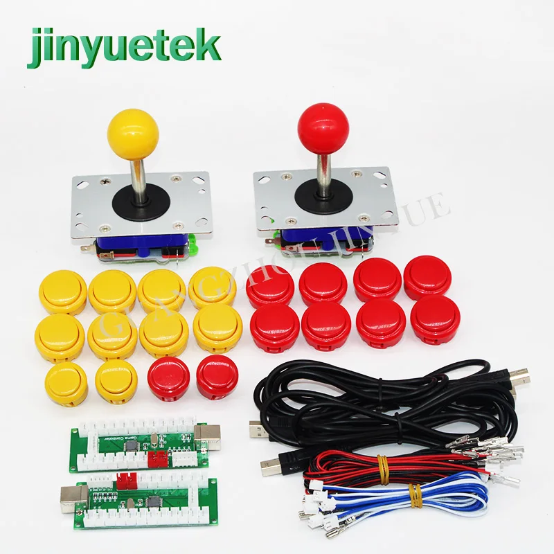 yellow and red Оригинальная аркадная игра 2 шт. джойстик+ кнопка Sanwa+ PCB USB к JAMMA PC PS/3 контроллер для DIY аркадный набор-комплект - Цвет: yellow and red