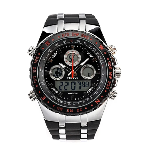 red Люксовый бренд STRYVE S8002 наручные часы Montre Homme многофункциональные спортивные часы армейские военные тяжелый циферблат Будильник светодиодные аналоговые часы - Цвет: red
