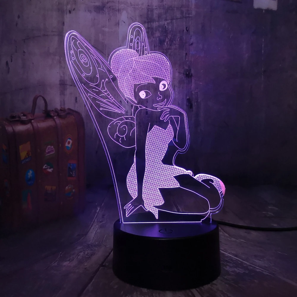 3D светодиодный ночник настольная лампа Miss Bell Elf Tinker 7 цветов для украшения детской