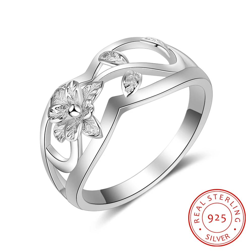 925 Sterling Silver Rings For Women Flowers Leaf Shape Hollow Fashion Jewelry Gift Party(RI102756) | Украшения и аксессуары