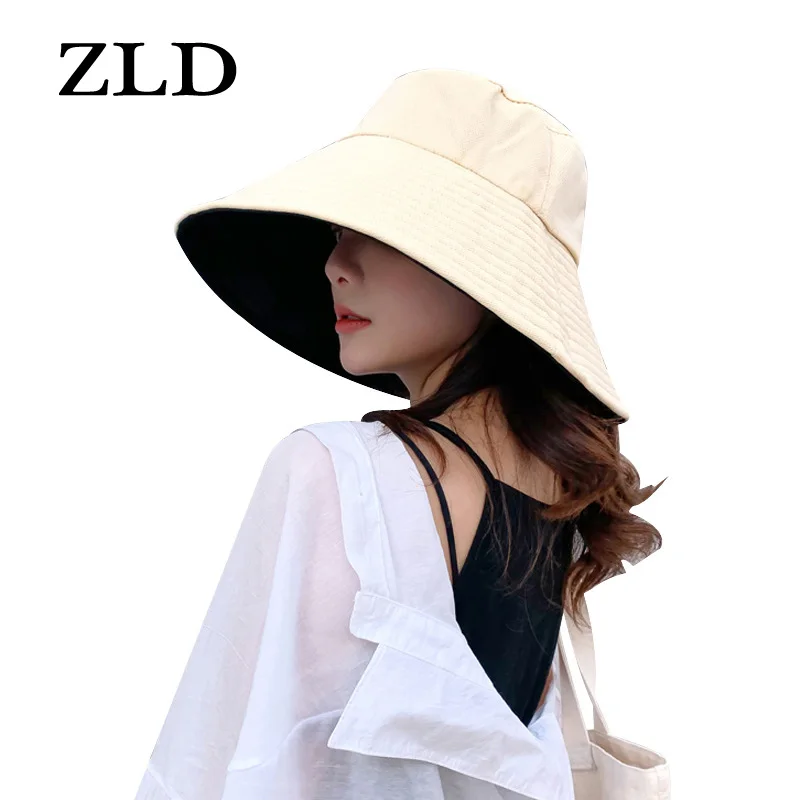 Женская пляжная двухсторонняя шапочка ZLD Солнцезащитная с козырьком для