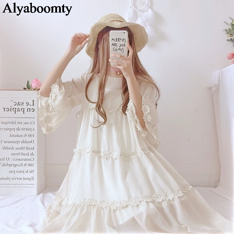 Японские Женские вечерние платья Феи Лолиты 2 шт. белое абрикосовое вязаное