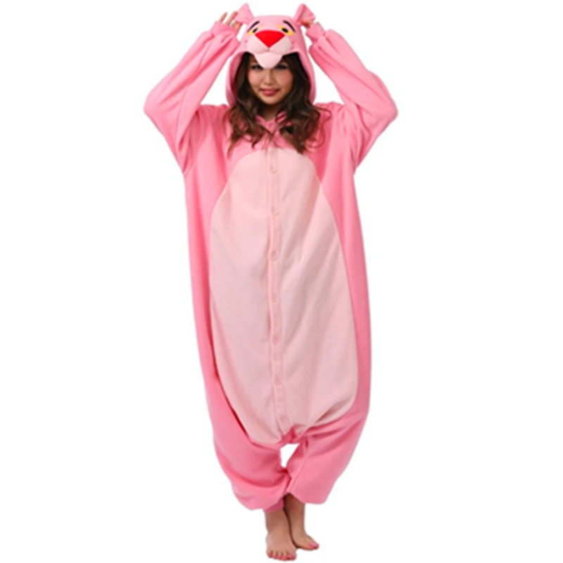 Флисовый милый розовый Леопардовый женский мужской унисекс комбинезон для