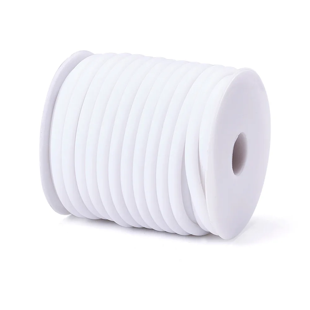 

Pandahall White Silicone Cord 5mm for DIY jewelry making , Hollow Wrapped Around White Plastic Spool,Hole: 3mm; about 10m/roll