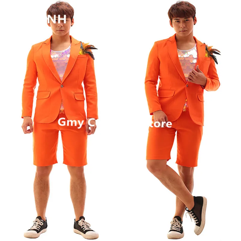 Оранжевый боди R25 костюм певицы сценический для выступлений костюмы бальных