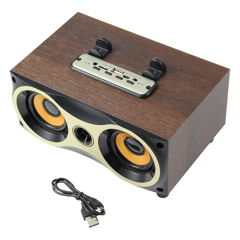 Портативный деревянный беспроводной динамик сабвуфер стерео Bluetooth s радио FM