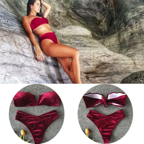 Summer Women Padded Bra Gold Velvet Solid Bikini Set Push-up Swimsuit Triangle Beachwear Swimming Suit Biquini 2019 Sexy | Спорт и