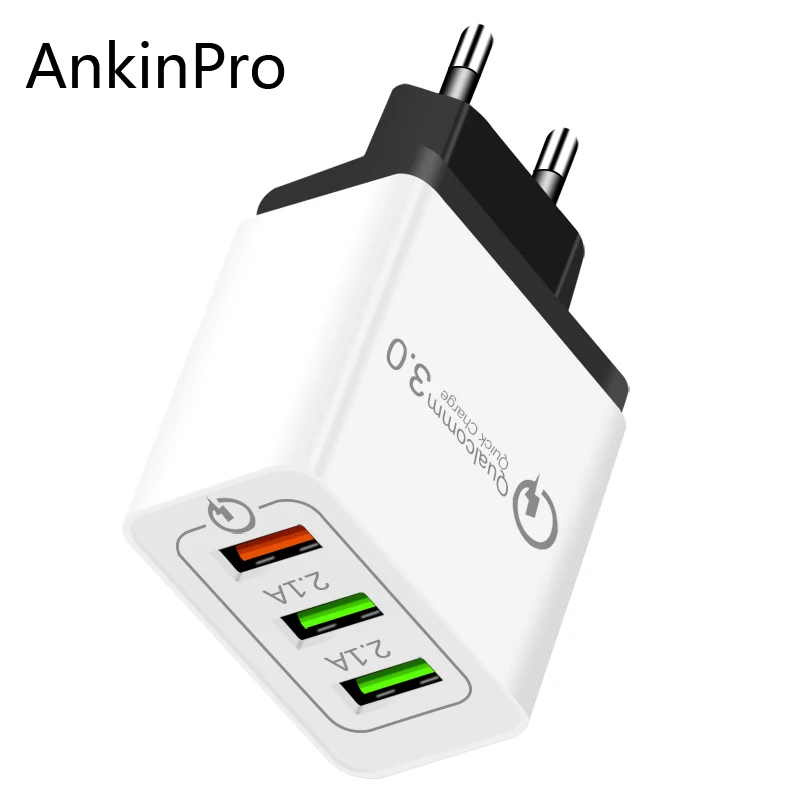 AnkinPro USB Charger 3-Ports Quick Charge 3.0 for Samsung Fast iPhone XiaoMi Wall Mobile Phone Universal Adapter Charging | Мобильные