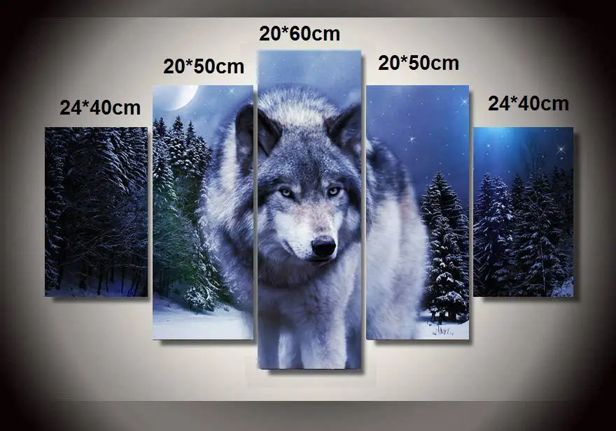 

Five pieces of snow wolf diy mosaic full diamond embroidery diamond cross stitch crystal round diamond sets unfinish decorative