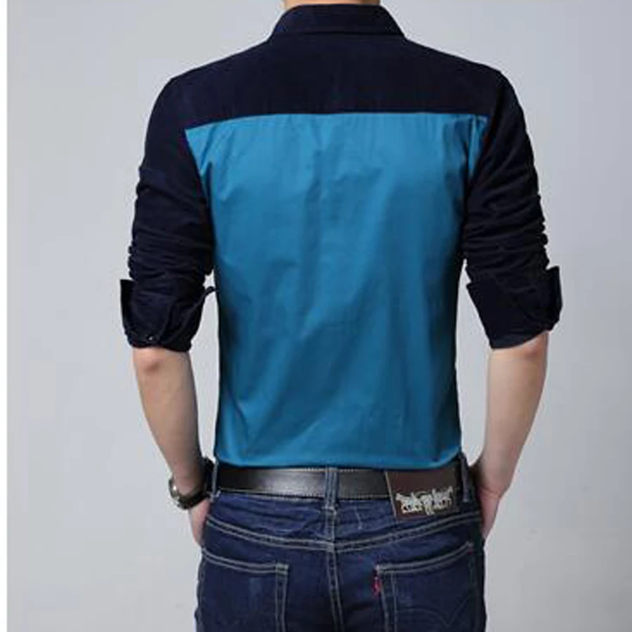 Горячие Мужчины С Длинными Рукавами Бизнес Рубашки Тонкий Лоскутное Однобортный