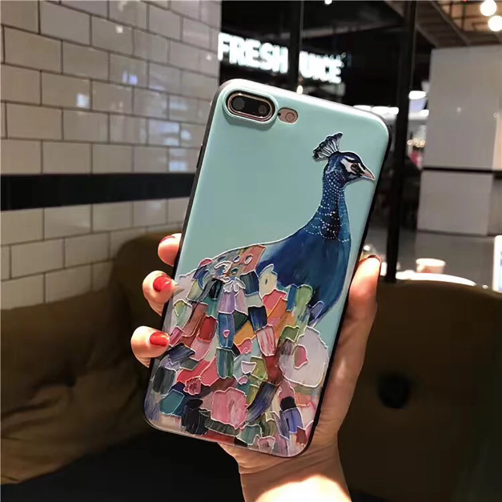 Eqvvol Luxury Phone Case For iPhone X 8 7 6 6s Plus Fasion Peacock Patterned Soft TPU Cases 10 5 5s SE Embossed Shell |