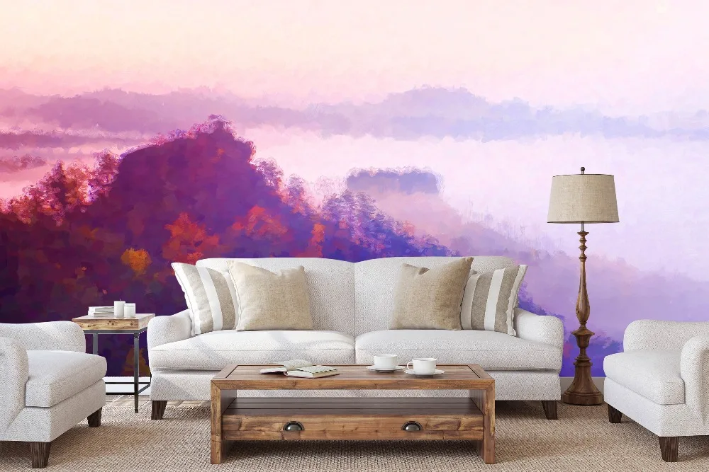 

[Self-Adhesive] 3D Fog Purple Forest Mountain Range 55 Wall Paper mural Wall Print Decal Wall Murals