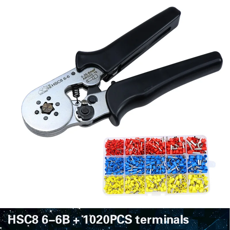 HSC8 6-6B and 1020 Цветной обжимной инструмент, обжимные плоскогубцы hsc8 6-6, зажим, инструмент для зачистки проводов, Набор плоскогубцев, электрический терминал, щипцы, мини инструменты - Цвет: HSC8 6-6B and 1020