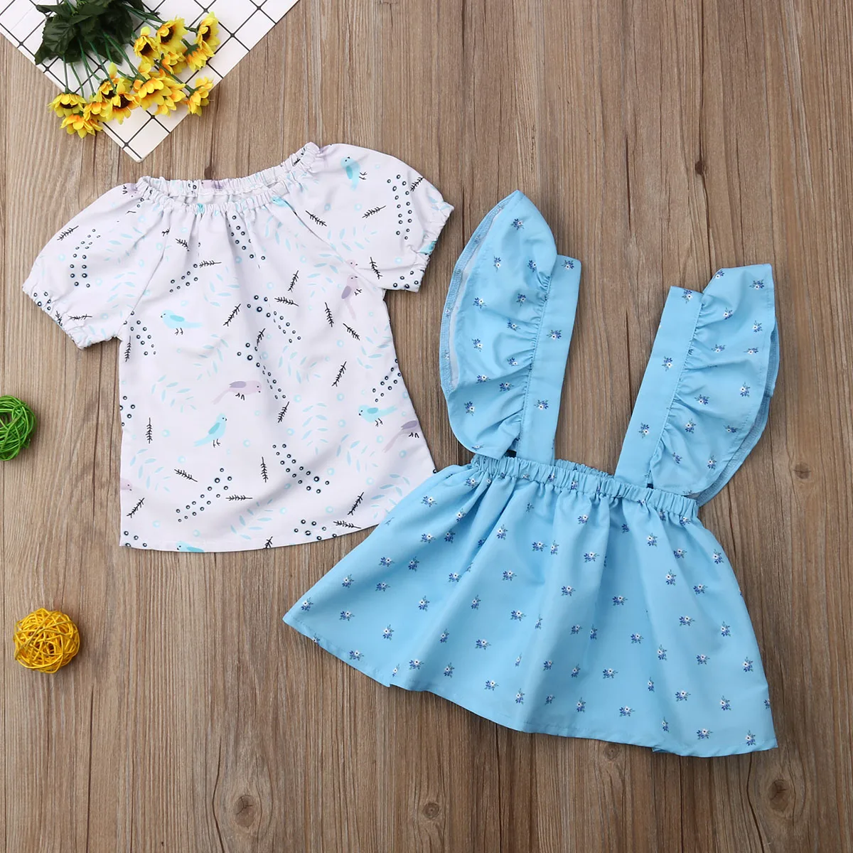 Toddler Kids Baby Girl Outfit Clothes Sets Flowers Print T-shirt Tops+Tutu Bib Dress 2PCS Set | Детская одежда и обувь