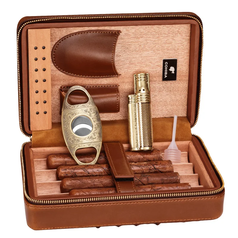 COHIBA крокодиловый узор портсигар(удерживайте 4 шт.) портативная кожаная коробка для сигар humidor(не включает зажигалку для резки