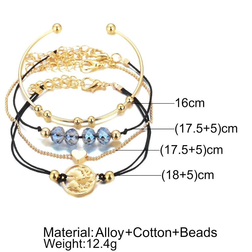 Женский браслет с кристаллами Boho украшенный бусинами 4 шт. ювелирное изделие в