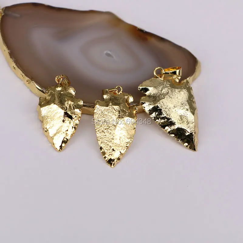 5pcs Small Size Gem stone Arrow Pendant Gold color edged Arrowhead Jewelry For Making | Украшения и аксессуары
