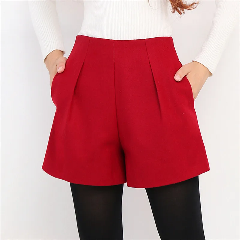 Женские шерстяные шорты WKOUD свободные короткие брюки на молнии с карманами