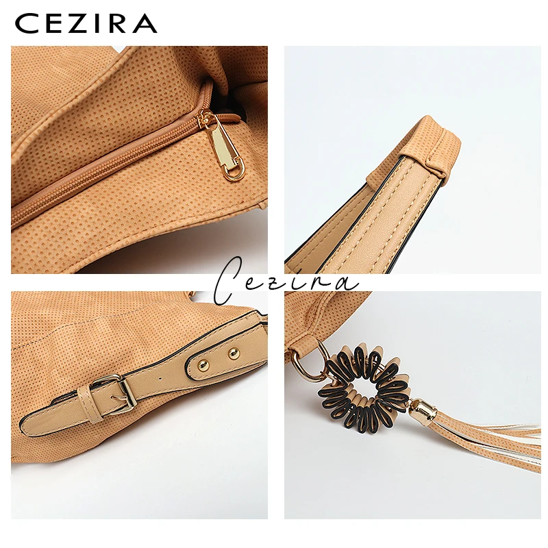 Сумка на плечо CEZIRA женская из экокожи модный большой саквояж Хобо с кисточками