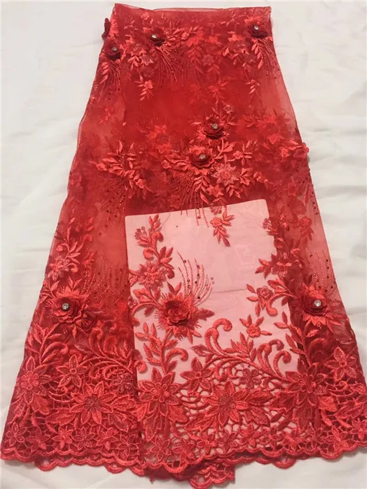

African Embroidery Lace Fabric With Applique 5 Yards French Tulle Lace Fabric With Beads High Quality For Sewing