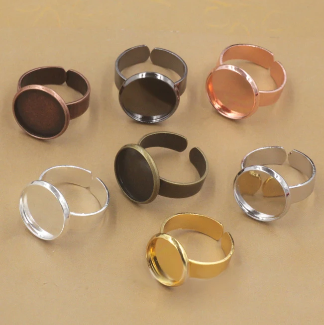 

20pcs 10 12 14 20MM Various Colors Ring Blank Settings Round Fashion Brass Adjustable Ring Blanks Tray For Cabochon DIY Jewelry