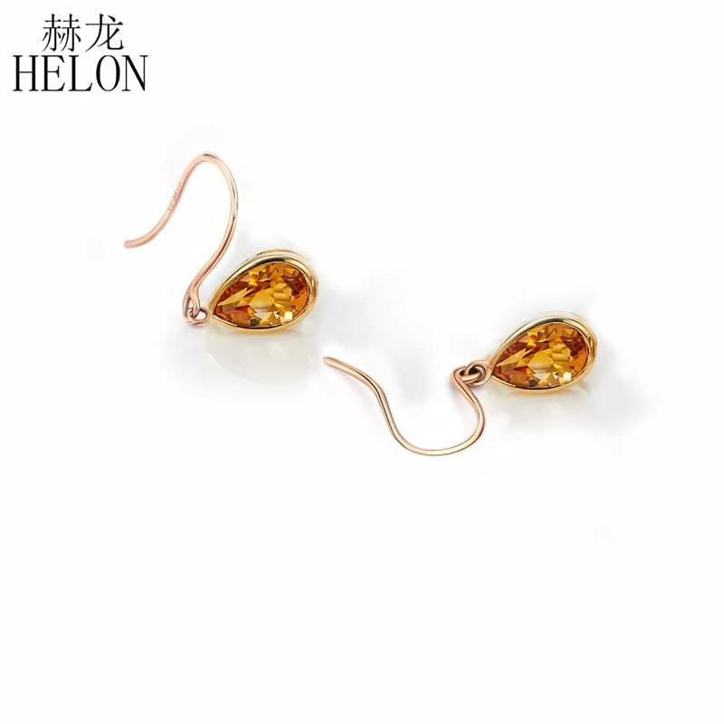 HELON 4ct натуральные грушевидные срезанные цитрин Твердые 14 к Желтое золото висячие серьги для женщин романтические ювелирные изделия