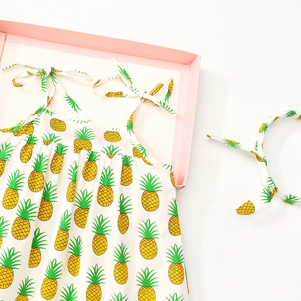 Детское платье без рукавов с принтом ананаса и кисточками для маленьких девочек +