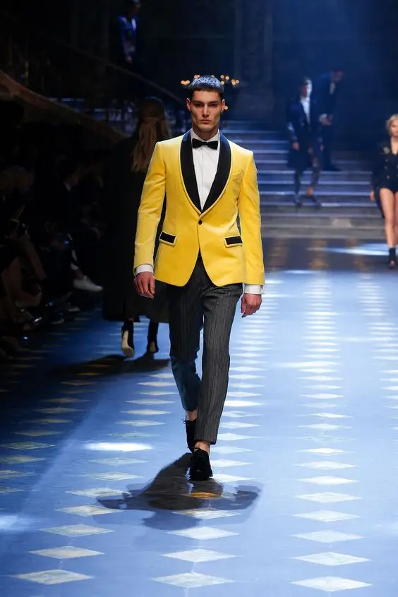 Последний дизайн пальто брюки желтый шаль отворот бархат пользовательские