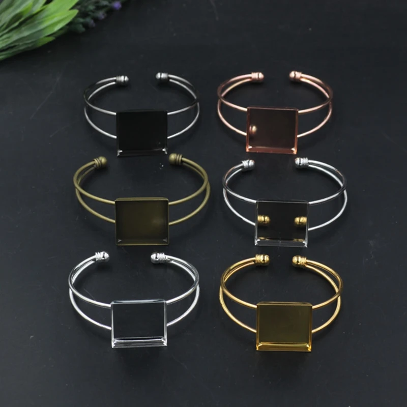 High Quality 15mm 6 Color Copper Material Bangle Base Bracelet Blank Findings Tray Bezel Setting Cabochon Cameo(08107