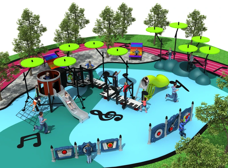 Koop Aangepaste Amusement Speeltuin Met Staal Dia Voor Kinderen Muziek Thema Plastic Glijbaan Park YLW-OUT180308