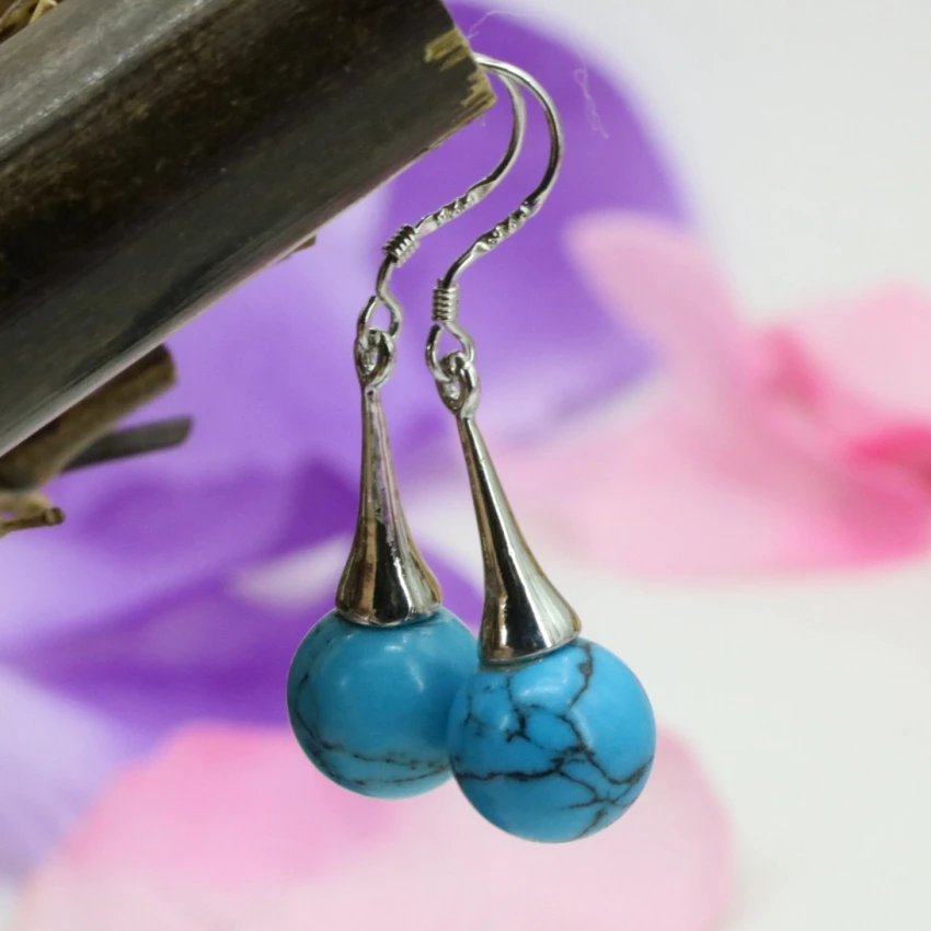 Женские серьги капельки в богемном стиле голубой камень калейт бирюзовый