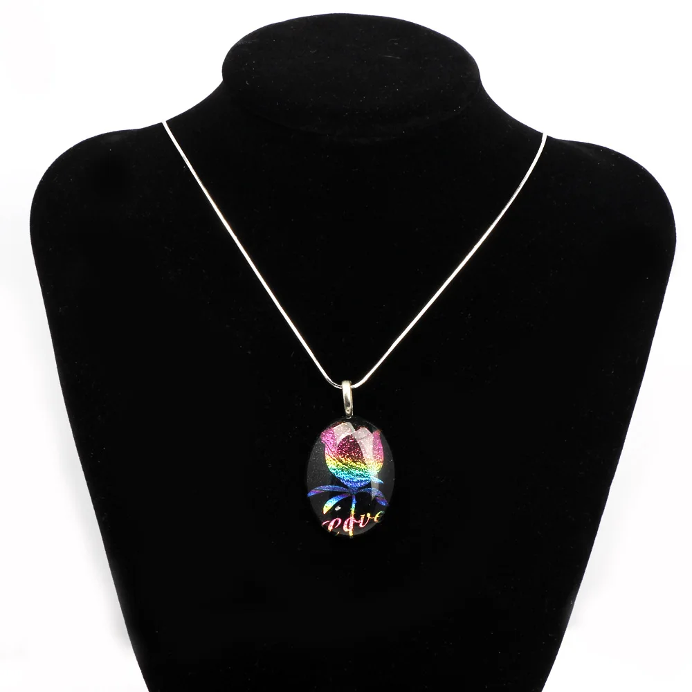 

OlingArt Colorful gold foil Multicolor tulip Jewelry Pendant Limited edition oval Lampwork Glass Pendant for Necklace NEW 2018