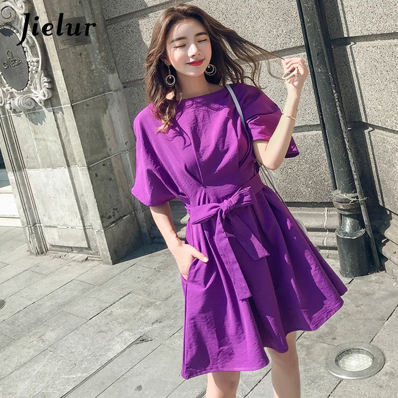 Jielur 2019 новые летние с рукавами летучая мышь в Корейском стиле платье женский
