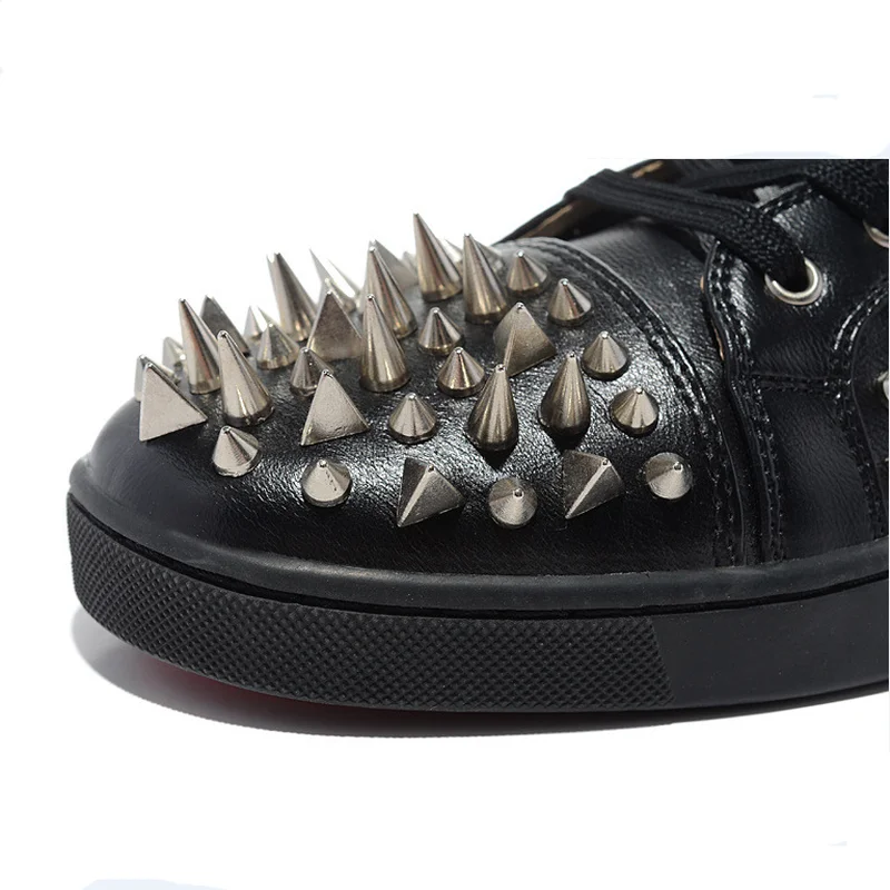 

OLOME High Cut cl Lace up material legendary Shape Rivet Diamond Red bottoms Shoes Sneakers leather casual For Men's Flat